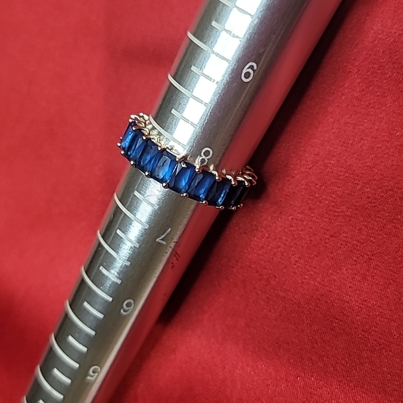 BLUE EMERALD CUT CUBIC ZIRCONIA ETERNITY BAND, New - Picture 1 of 1